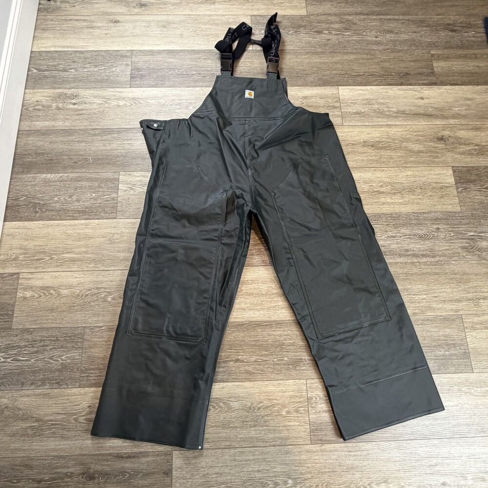 Carhartt Bib Overalls Mens XL Regular Green Waterproof PVC Workwear 100101 300